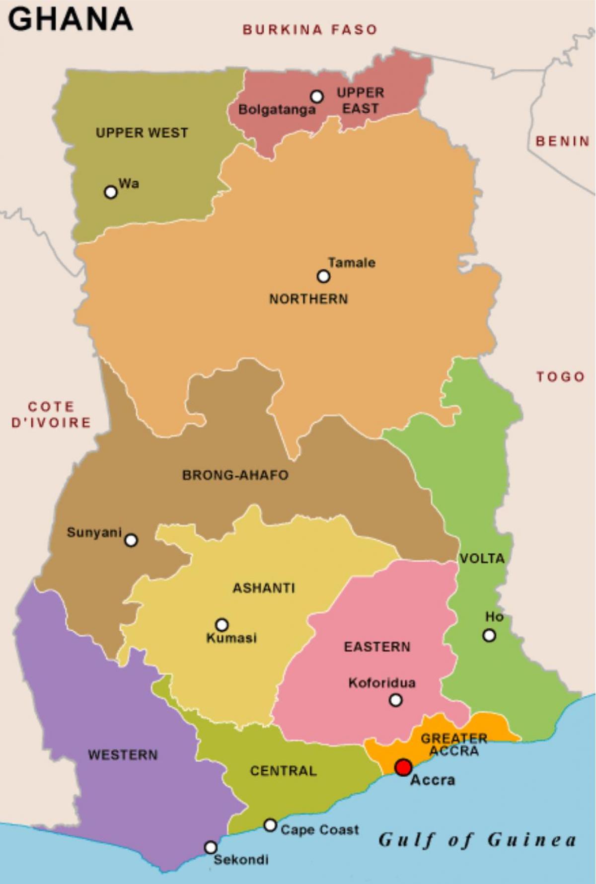 ghana eta eskualdeen mapa